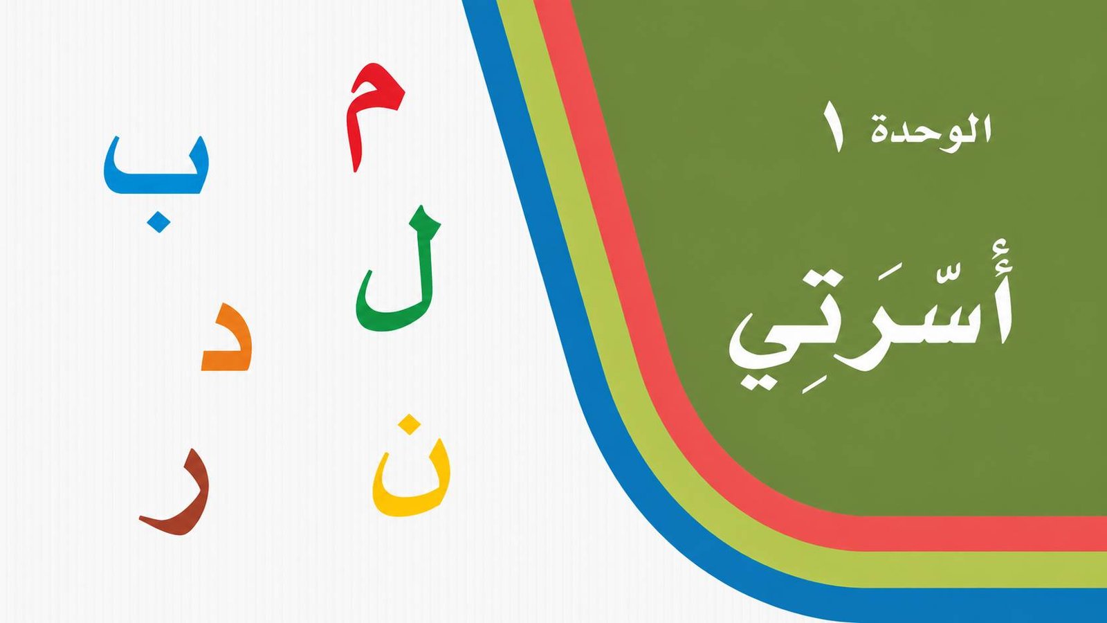 غلاف الوحدة الأولى — الحروف م ب ل د ن ر